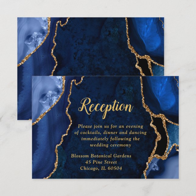 Carte D'accompagnement Réception de mariage Navy et Agate dorée (Devant / Derrière)