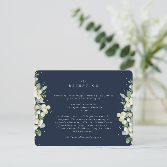 Carte D'accompagnement Réception de mariage Navy Snowberry + Eucalyptus b (Debout devant)