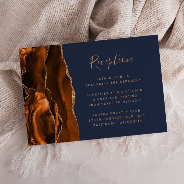 Carte D'accompagnement Réception de mariage orange brûlé or agate marine (Créateur téléchargé)