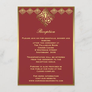 Carte D'accompagnement Réception de mariage ornemental encadrée rouge et