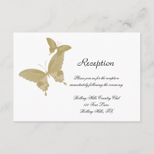 Carte D'accompagnement Réception de mariage papillon à double anneau (Devant)