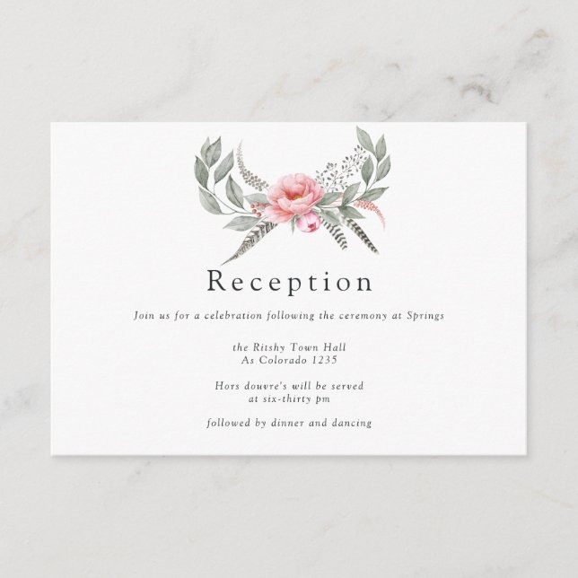 Carte D'accompagnement Réception de mariage Pastel Pink and Grey Boho (Devant)
