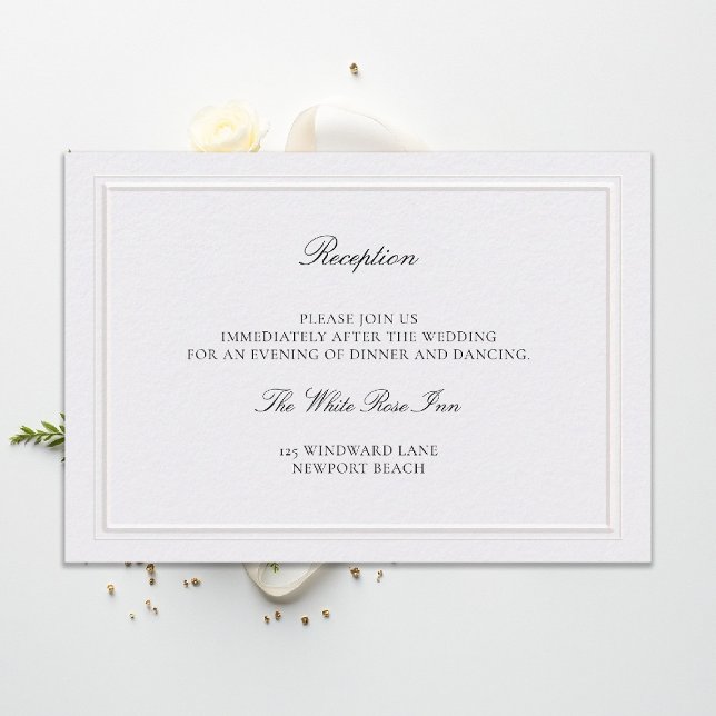 Carte D'accompagnement Réception de mariage perle élégante classique mode (modern classic wedding reception details double frame elevated pearl formal traditional calligraphy )