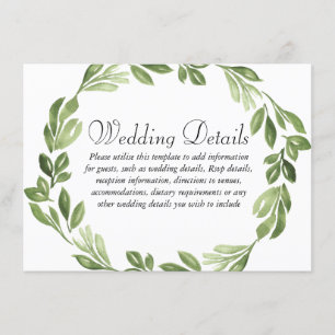 Carte D'accompagnement Réception de mariage printanier avec verdure aquar