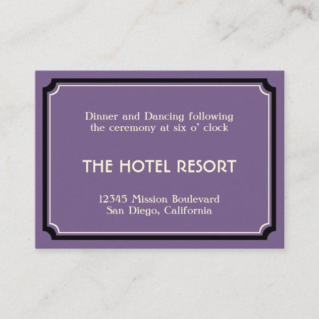 Carte D'accompagnement Réception de mariage profonde Art déco violet rétr (Devant)