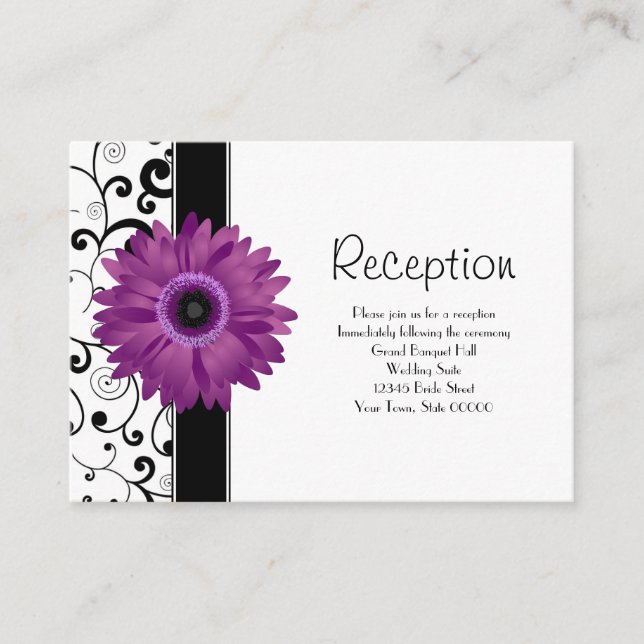 Carte D'accompagnement Réception de mariage Purple Gerbera Daisy avec Scr (Devant)