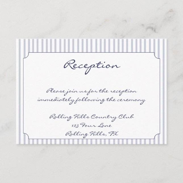 Carte D'accompagnement Réception de mariage rayée gris ancre nautique (Devant)