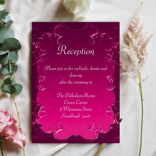 Carte D'accompagnement Réception De Mariage Rose En Fils De Damas Ornemen (Créateur téléchargé)