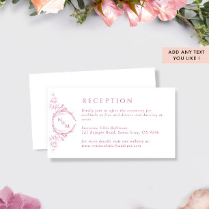 Carte D'accompagnement Réception de mariage rose et blanc Monogramme