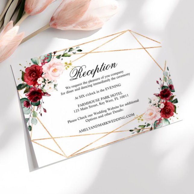 Carte D'accompagnement Réception de mariage rose et bordeaux (Créateur téléchargé)