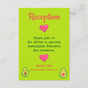 Carte D'accompagnement Réception de mariage rose et vert Avocado