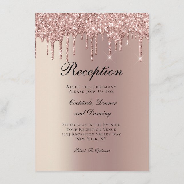 Carte D'accompagnement Réception de mariage Rose Gold Dripping Glitter  (Devant)