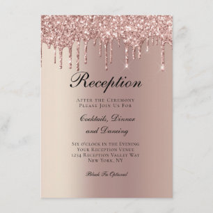 Carte D'accompagnement Réception de mariage Rose Gold Dripping Glitter