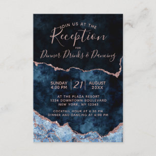Carte D'accompagnement Réception de mariage Rose Gold et Bleu Marine Agat