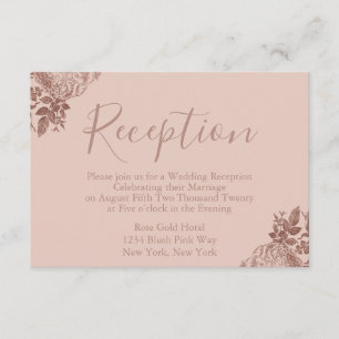 Carte D'accompagnement Réception de mariage Rose Gold et rose tendre