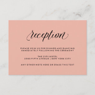 Carte D'accompagnement Réception de mariage rose pastel avec calligraphie