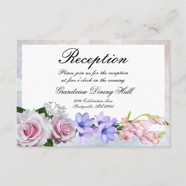 Carte D'accompagnement Réception de mariage Rose Rose | Argent Bokeh (Devant)