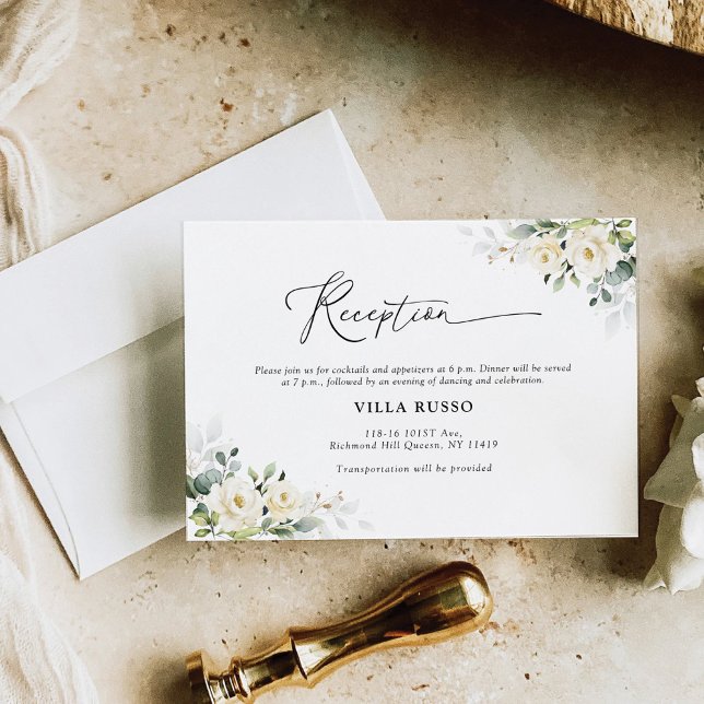 Carte D'accompagnement Réception de mariage Roses blanches vertes (Créateur téléchargé)