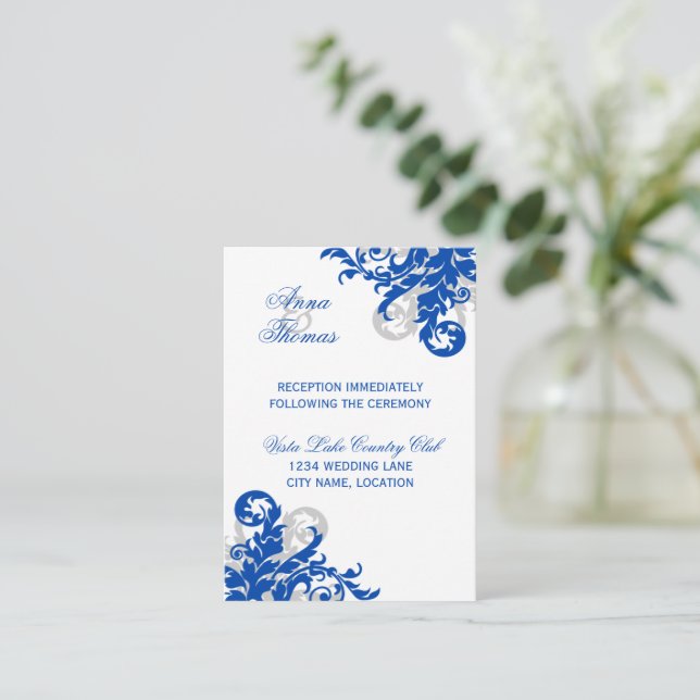 Carte D'accompagnement Réception de mariage Royal Blue Silver (Debout devant)