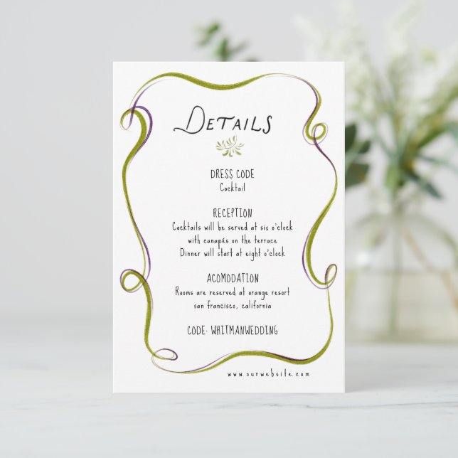 Carte D'accompagnement Réception de mariage rustique aquarelle italienne (Debout devant)