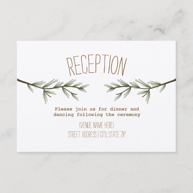 Carte D'accompagnement Réception de mariage rustique aux branches de verd (Devant)