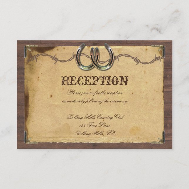 Carte D'accompagnement Réception de mariage rustique avec des fers à chev (Devant)
