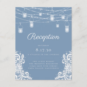 Carte D'accompagnement Réception de mariage Rustique avec Lumières Bleu P