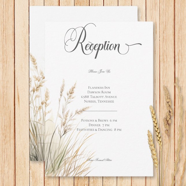Carte D'accompagnement Réception De Mariage Rustique Boho Séché Tan Grass (Rustic Boho Dried Tan Grass Wedding Reception Enclosure Card)