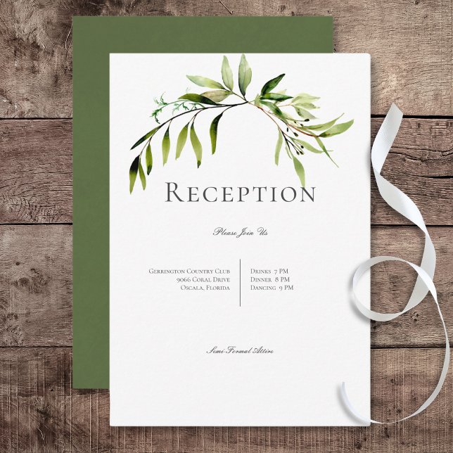 Carte D'accompagnement Réception de mariage rustique Botanique (Rustic Botanical Greenery Bough Wedding Reception Card)