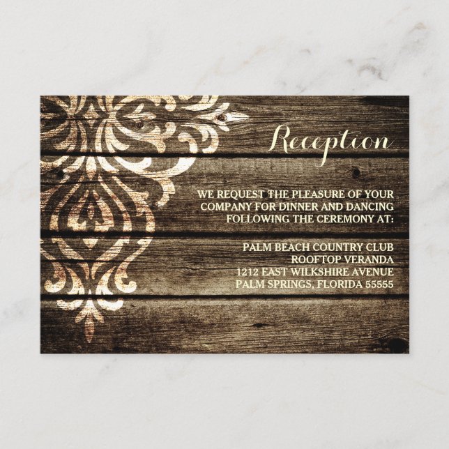 Carte D'accompagnement Réception de mariage rustique en bois de grange da (Devant)