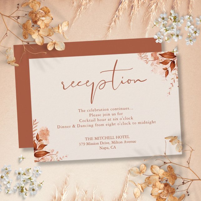 Carte D'accompagnement Réception de mariage rustique en terre cuite d'aut (Autumn Fall Terracotta Rustic Wedding Reception Enclosure Card)