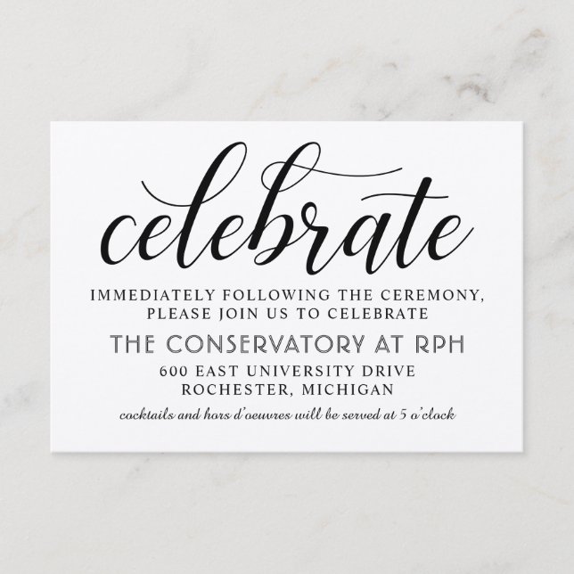 Carte D'accompagnement Réception de mariage rustique moderne en noir (Devant)