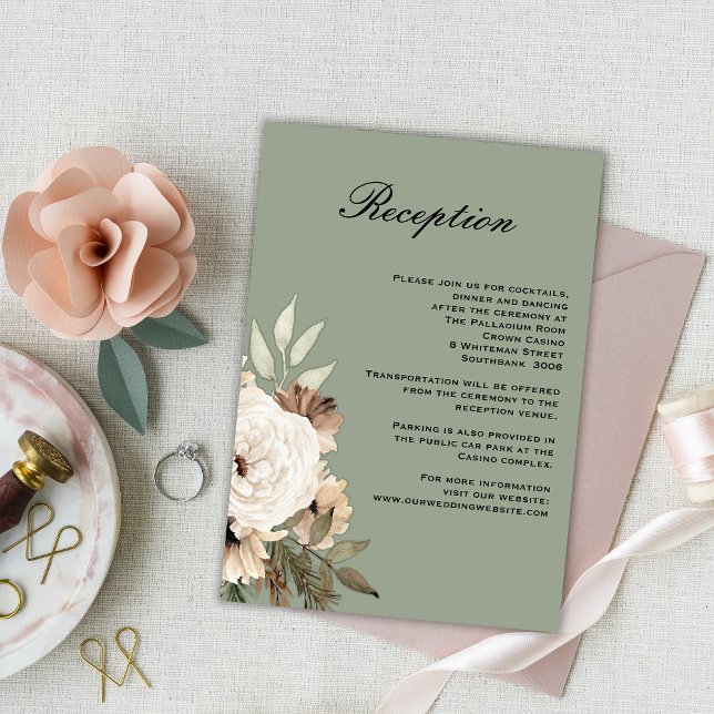 Carte D'accompagnement Réception De Mariage Rustique Sage Green Boho (Créateur téléchargé)