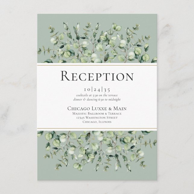 Carte D'accompagnement Réception de mariage Sage Green Eucalyptus (Devant)