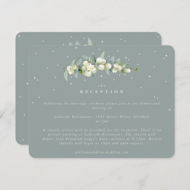 Carte D'accompagnement Réception de mariage Seafoam Snowberry+Eucalyptus (Devant / Derrière)