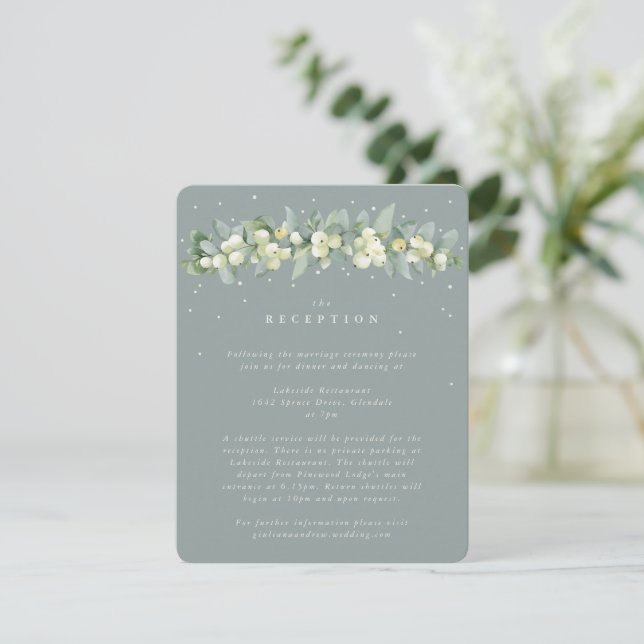 Carte D'accompagnement Réception de mariage Seafoam Snowberry+Eucalyptus (Debout devant)