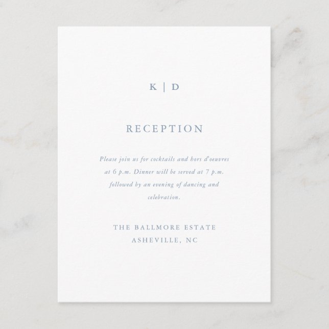 Carte D'accompagnement Réception de mariage simple bleu poussiéreux (Devant)
