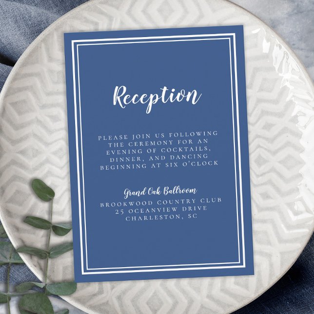 Carte D'accompagnement Réception de Mariage Simple Cadre Bleu Classique B (Simple Wedding Reception Classic Blue White Frame Enclosure Card)