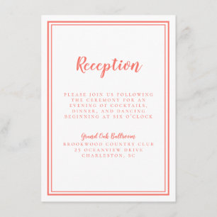 Carte D'accompagnement Réception De Mariage Simple Cadre Coral Blanc