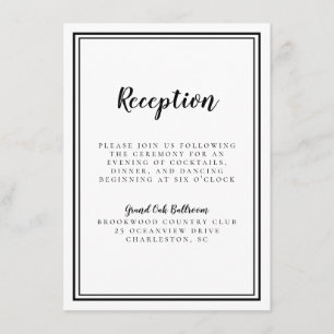 Carte D'accompagnement Réception De Mariage Simple Cadre Noir & Blanc