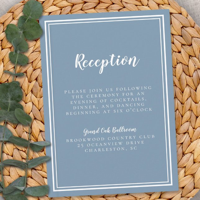 Carte D'accompagnement Réception De Mariage Simple Dusty Bleu encadré Bla (Simple Wedding Reception Dusty Blue Framed White Enclosure Card)