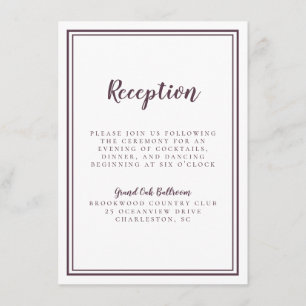 Carte D'accompagnement Réception de mariage simple encadré violet blanc