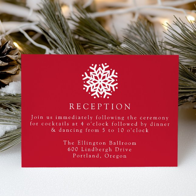 Carte D'accompagnement Réception de mariage simple flocon de neige rouge (Créateur téléchargé)