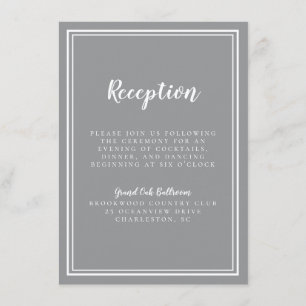 Carte D'accompagnement Réception de mariage simple gris chic encadré blan