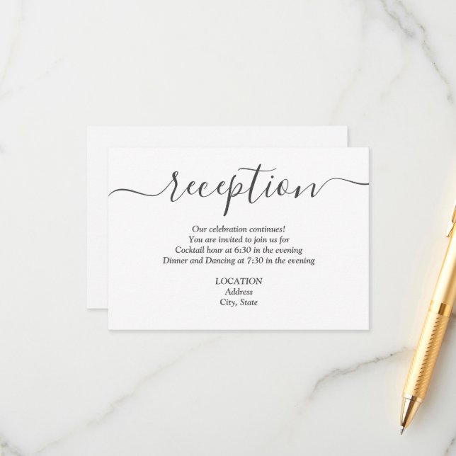 Carte D'accompagnement Réception de mariage simple noir et blanc (Devant/Arrière en situation)