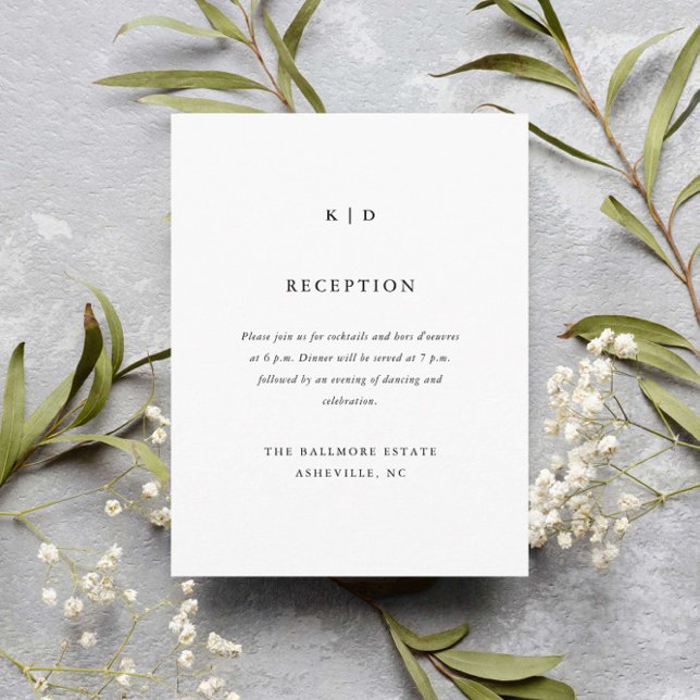 Carte D'accompagnement Réception de mariage simple noir et blanc (Simple minimalist black and white wedding reception enclosure card.)
