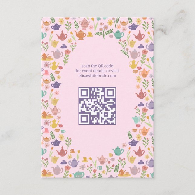 Carte D'accompagnement Réception de mariage Tea Party Code QR personnalis (Devant)