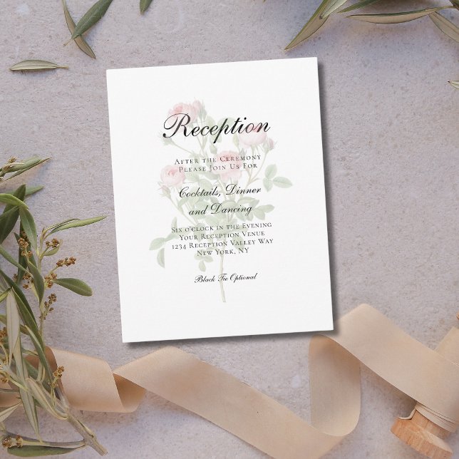 Carte D'accompagnement Réception de mariage traditionnel avec roses roses (Faded Pink Roses Watercolor Floral Wedding Reception card.)