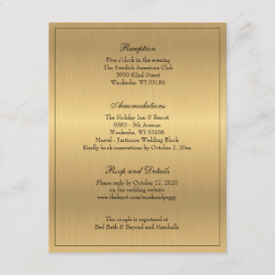 Carte D'accompagnement Réception De Mariage Traditionnelle Élégante Or
