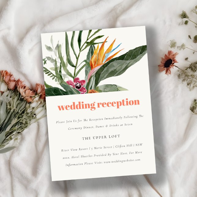 Carte D'accompagnement Réception de mariage tropical floral Peach Blush B (Créateur téléchargé)